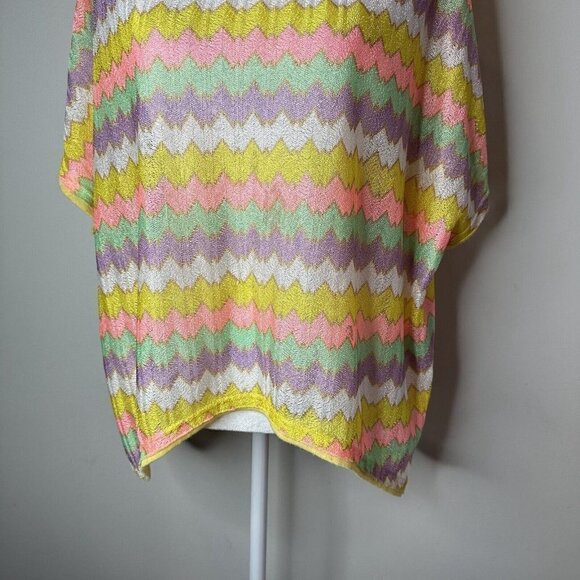 John P Greece Womens Colorful Striped Cap Sleeve Short Sleeve Hi Lo Top L - Picture 2 of 9